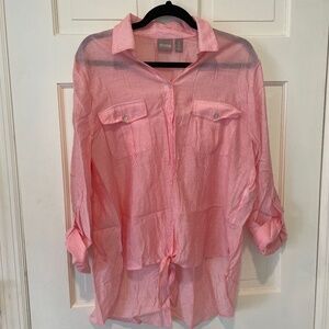 Chico's Long Sleeve Tie Front Pink Blouse